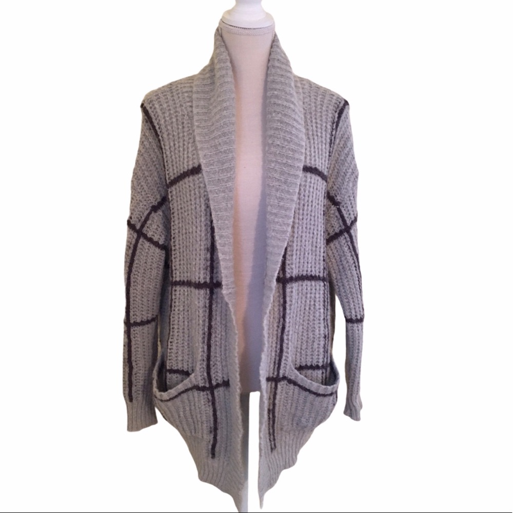 Leith Over-Sized Windowpane Plaid Cardigan XS/S